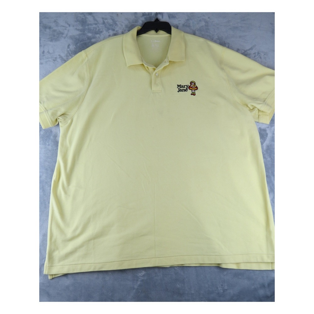 L.L.Bean Mary‎ Jane Candy Polo Shirt 3XL Tall Yellow Graphic Embroidered